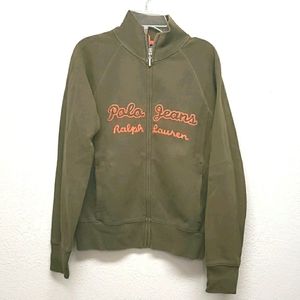 Polo Army Green zip up sweatshirt EUC size Small